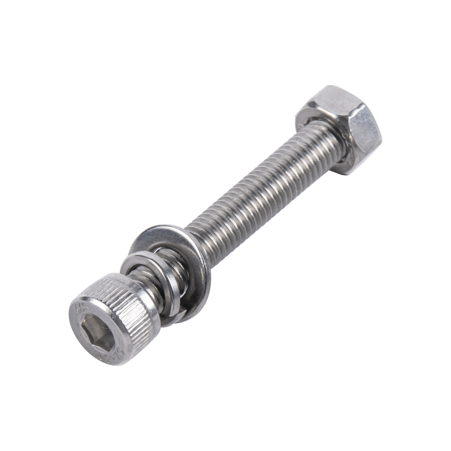 1 Tornillo Allen Milimétrico de Acero Inoxidable M8-1.25 x 60/ Con 1 Tuerca, 1 Arandela de Presión y 1 Plana / Para Montajes de Módulos Foto Voltaicos .