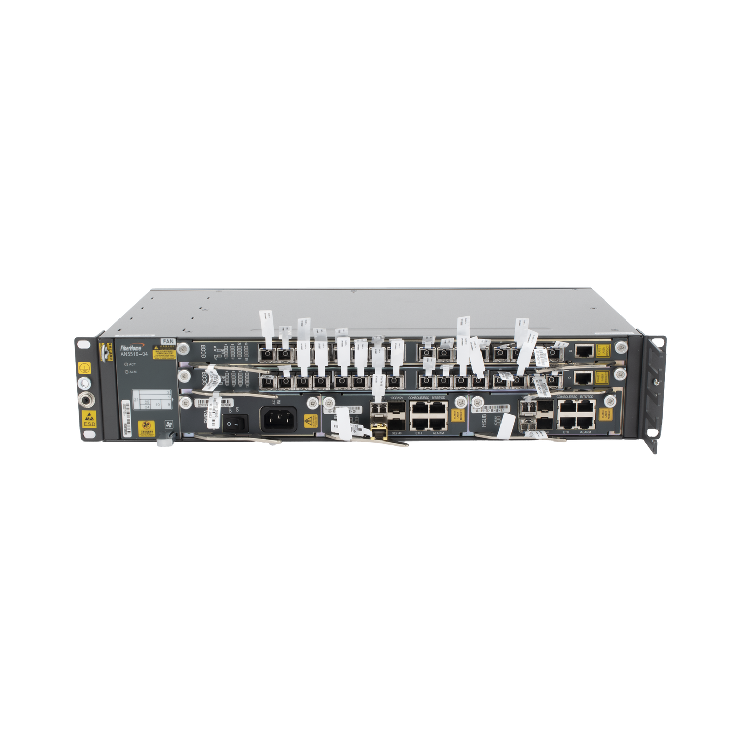 OLT Carrier Class Modular GPON, 2 Ranuras, Incluye 2 Tarjetas de Servicio de 16 puertos GPON, (32 Modulos GPON C+ Incluidos) 1 Fuente de CA, 2 UR