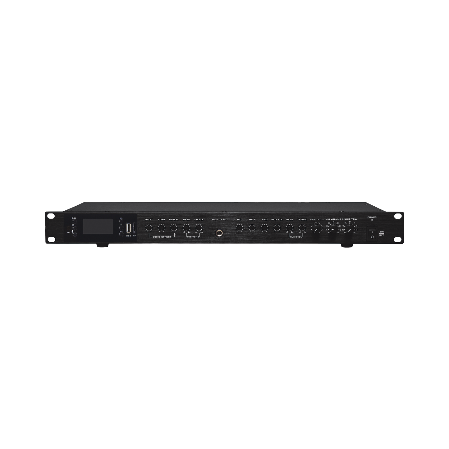 Amplificador de Audio | 2 x 60W | Baja Impedancia 4 - 8Ω | Reproductor Bluetooth, USB, SD | Efectos Integrados Delay, Echo, Repeat