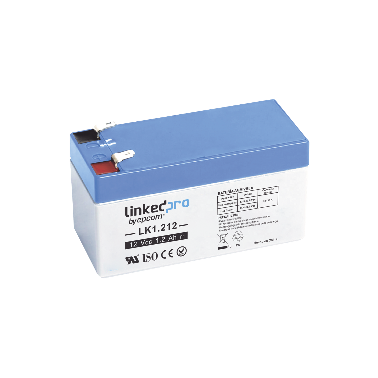 Batería 12 Vcc / 1.2 Ah / UL / Tecnología AGM-VRLA / Para uso en equipo electrónico, Alarmas de Intrusión / Incendio/ Control de acceso / Video Vigilancia / Terminales F1 ( Incluye adaptador para terminal F2 ).