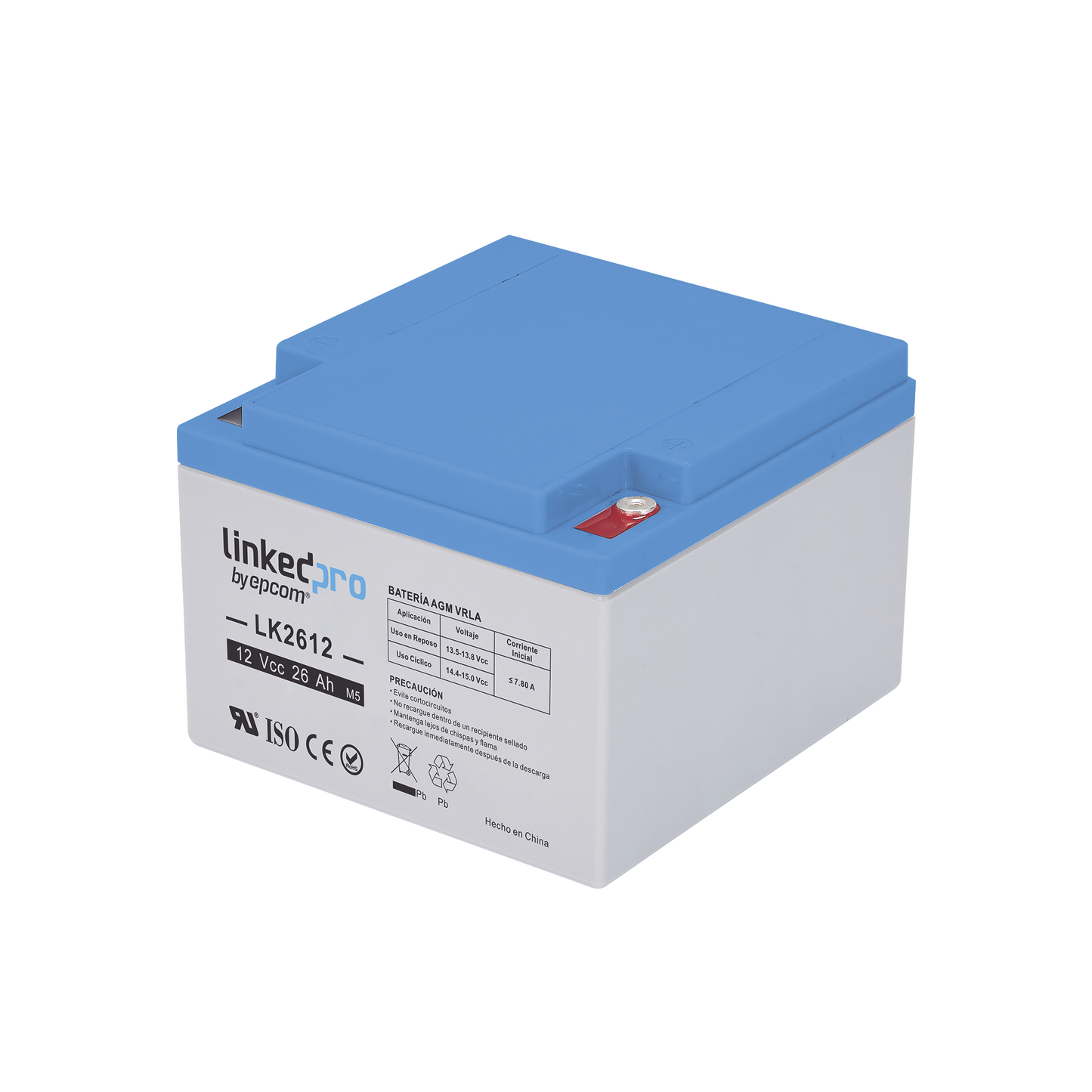 Batería 12 Vcc / 26 Ah / UL / Tecnología AGM-VRLA / Para uso en equipo electrónico, Alarmas de Intrusión / Incendio/ Control de acceso / Video Vigilancia / Terminales T1 .