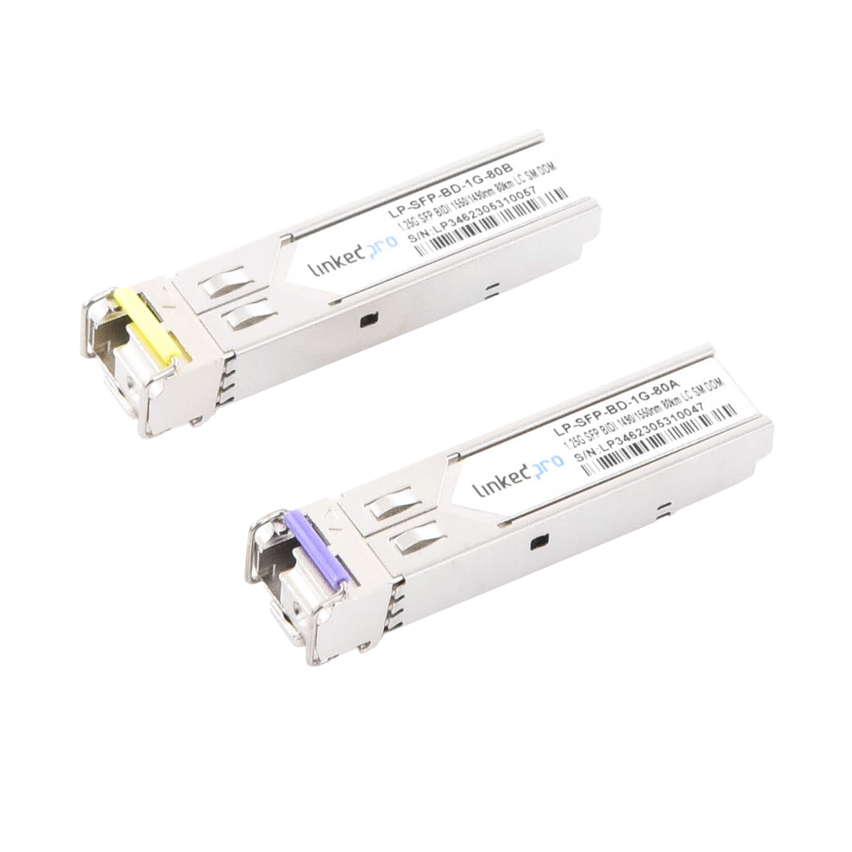 Transceptores Ópticos Bidireccionales SFP (Mini-Gbic) / Monomodo 1490 & 1550 nm / 1.25 Gbps / 1000BASE-BX / Conector LC/UPC Simplex / DDM / Hasta 80 km / 2 Piezas