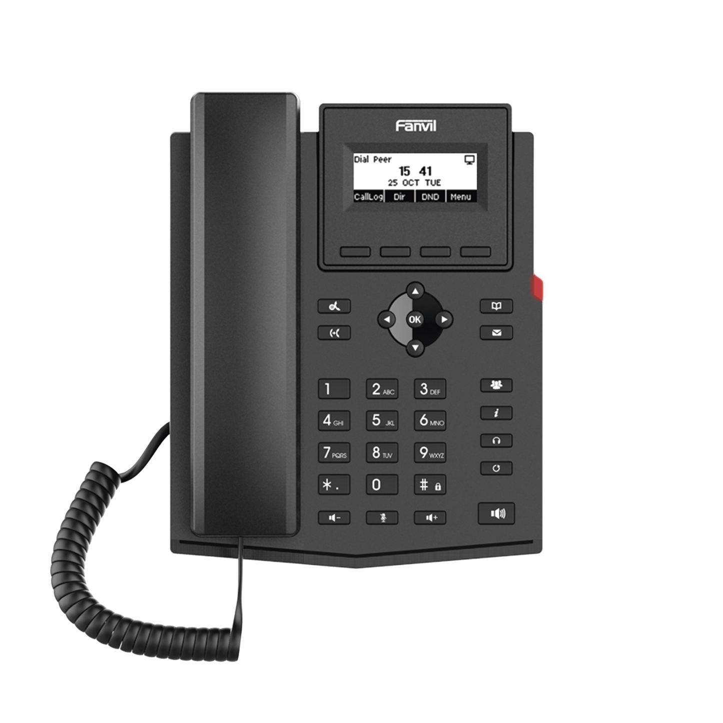 Teléfono IP empresarial para 2 lineas SIP con pantalla LCD, Puertos Gigabit, Códec Opus, conferencia de 6 vías, PoE.