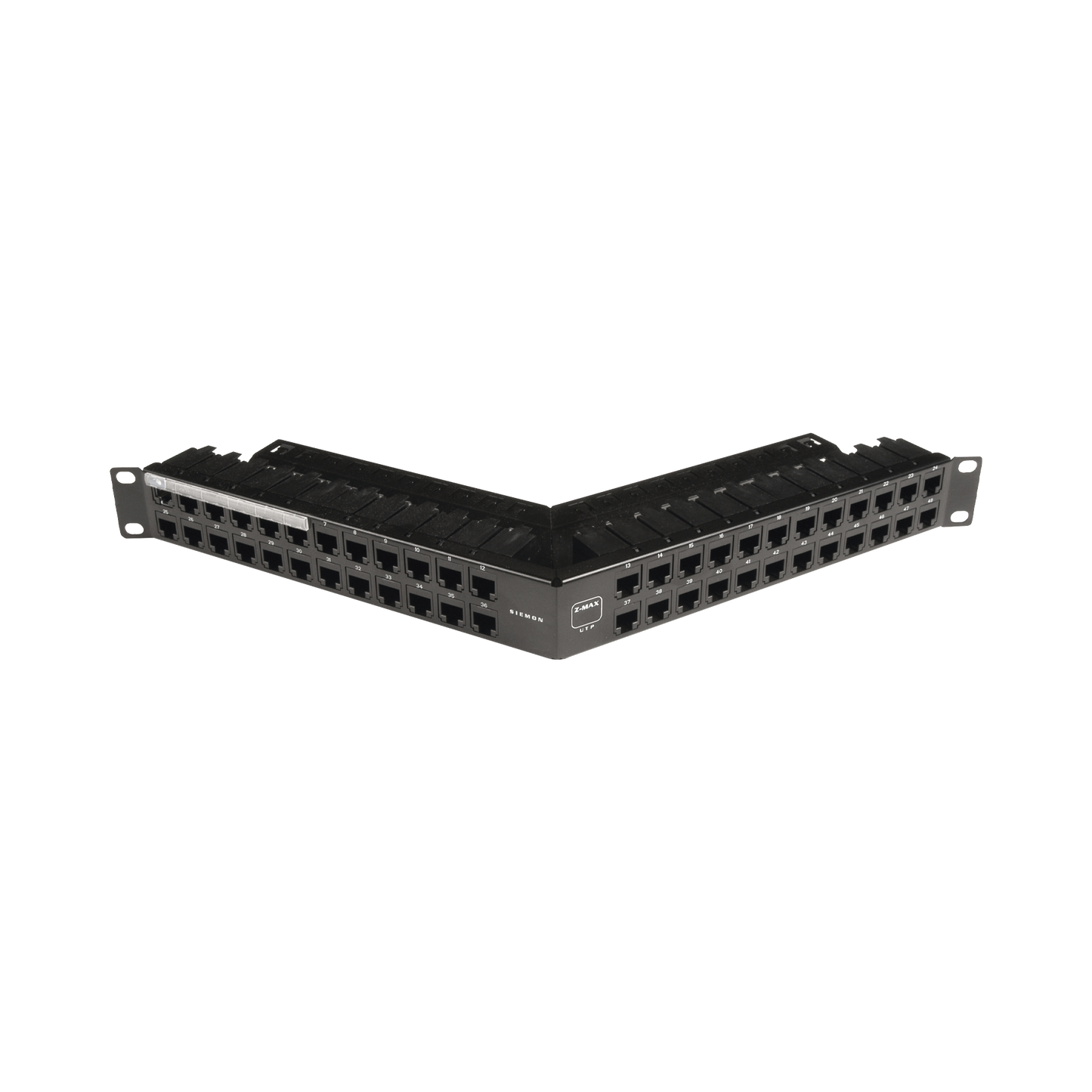 Patch Panel Z-MAX de 48 puertos, Blindado, Precargado con Jacks Categoría 6A, Angulado, 1UR