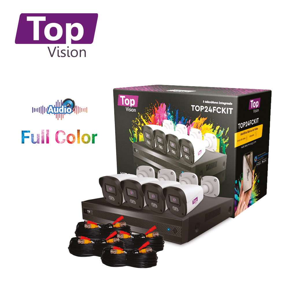 KIT 4X4 TOP24FCKIT TOPVISON INCLUYE 1 DVR XVR-204A 6CH 1080P-LITE SOPORTA AUDIO SOBRE COAXIAL O UTP + 4 CÁMARAS HD