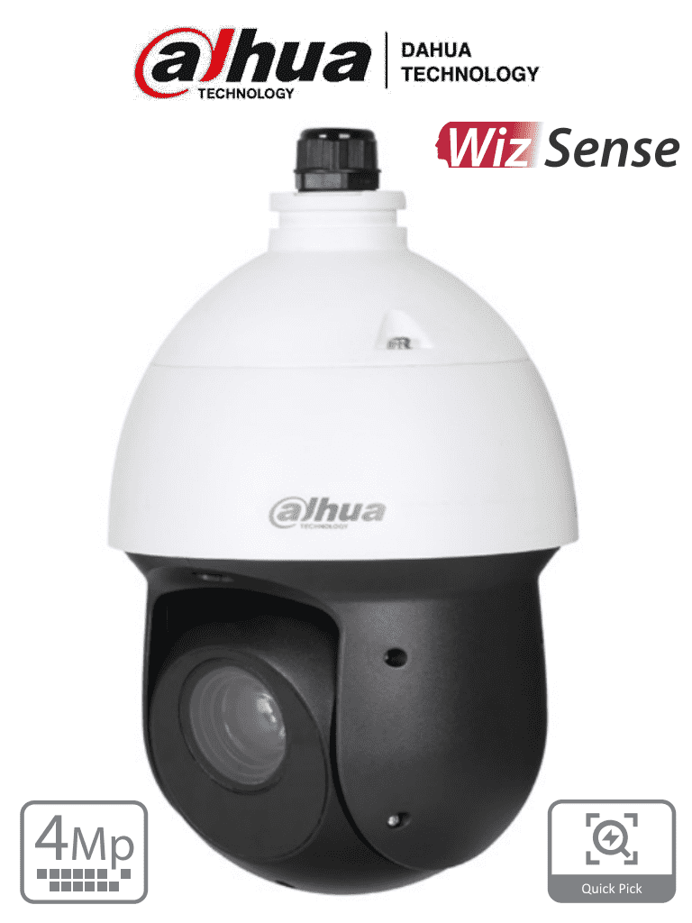 DAHUA SD49425GB-HNR - Cámara IP PTZ de 4 Megapíxeles/ WizSense/ 25x de Zoom Óptico/ IR de 100 Metros/ Deteccion facial/ QuickPick/ Protección Perimetral/ SMD 4.0/ IP66/ WDR Real/ E&S de Alarmas y Audio/ Ranura para MicroSD/