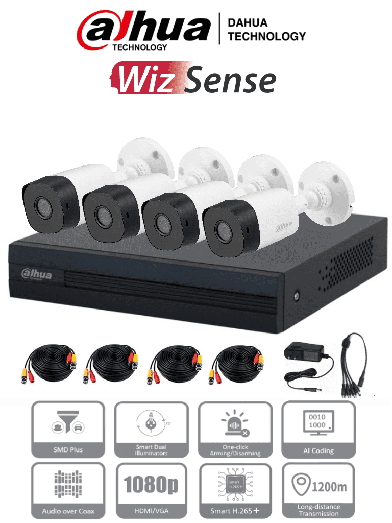 DAHUA KITXVR1B04-I+4B1A21 - KIT DE 4 CANALES DE 2 MEGAPÍXELES DVR COOPER-I