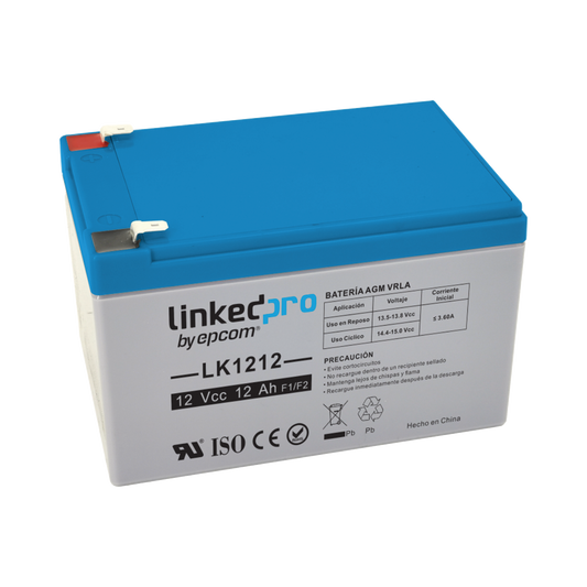 Batería 12 Vcc / 12 Ah / UL / Tecnología AGM-VRLA / Para uso en equipo electrónico, Alarmas de Intrusión / Incendio/ Control de acceso / Video Vigilancia / Terminales F1 ( Incluye adaptador para terminal F2 ) .
