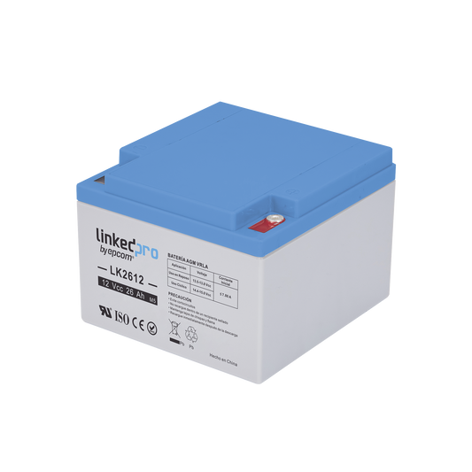 Batería 12 Vcc / 26 Ah / UL / Tecnología AGM-VRLA / Para uso en equipo electrónico, Alarmas de Intrusión / Incendio/ Control de acceso / Video Vigilancia / Terminales T1 .