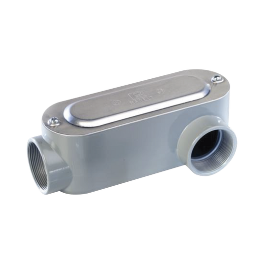 Caja oval roscada tipo LL de 1 1/4" (31.8 mm) Incluye tapa y tornillos.