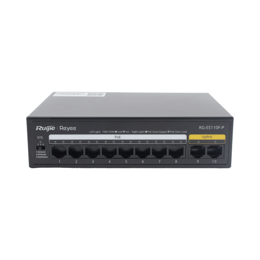 Switch PoE+ con 10 Puertos 10/100 Mbps / 110 W / Carcasa de Acero / No Administrable