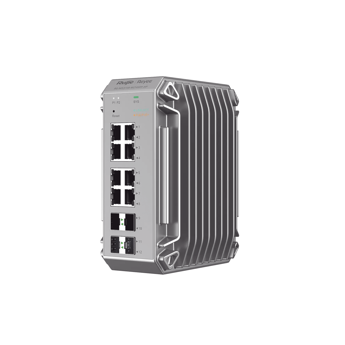 Switch Industrial PoE, Ideal para temperaturas Extremas y protección contra descargas, 8 Puertos Gigabit PoE 802.3 af/at, 4 Puertos SFP Administrable Cloud