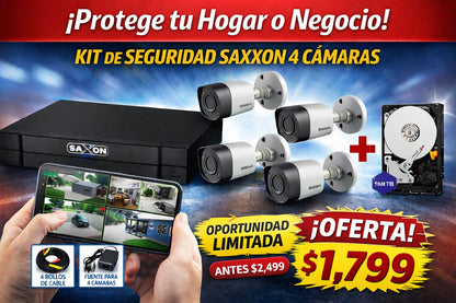 Kit 4 Cámaras SAXXON HD 720p + DVR + Disco 320GB | Configurado